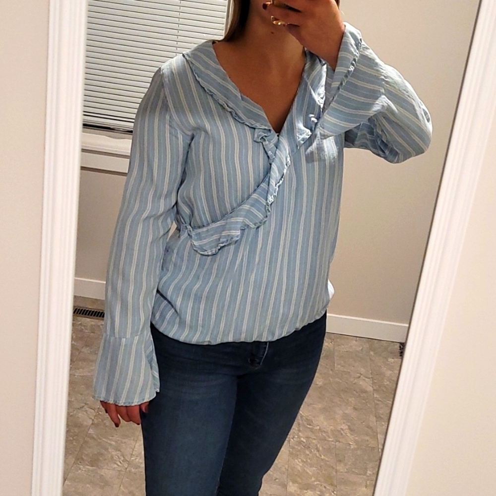 Dear John Striped‎ blouse with ruffled neckline